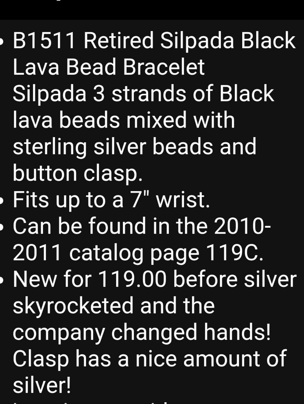 Silpada Hammered Silver Clasp Lava Rock Beaded Bracelet 925 - Picture 8 of 8